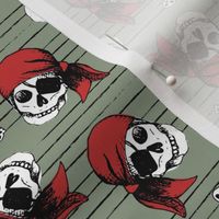 Death pirates - Boys adventures pirate design raw ink freehand illustration marine stripes design on olive green