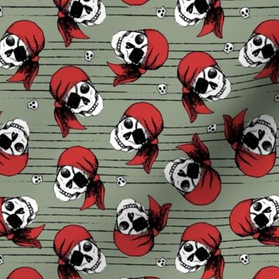 Death pirates - Boys adventures pirate design raw ink freehand illustration marine stripes design on olive green