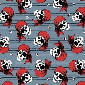 Death pirates - Boys adventures pirate design raw ink freehand illustration marine stripes design on cool gray slate