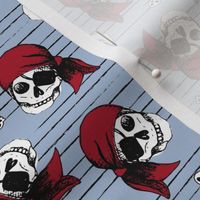Death pirates - Boys adventures pirate design raw ink freehand illustration marine stripes design on ice blue