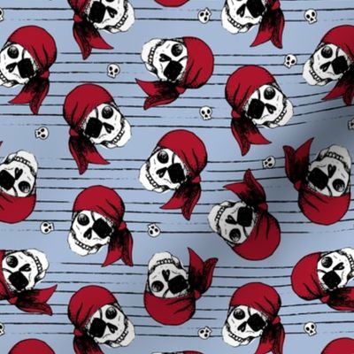 Death pirates - Boys adventures pirate design raw ink freehand illustration marine stripes design on ice blue