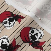 Death pirates - Boys adventures pirate design raw ink freehand illustration marine stripes design on tan beige 