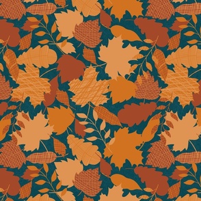 Fall is coming - Autumn falling leaves - Teal Background