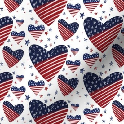 Stars and stripes Hearts American Flag on white