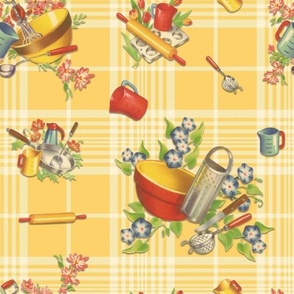 SUNNY PLAID KITCHEN LARGE - MAMA'S KITCHEN COLLECTION (YELLOW)