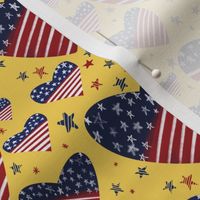 Stars and Stripes Hearts American Flag on yellow 