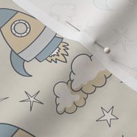 cute rockets and stars on light yellowish gray | small | colorofmagic