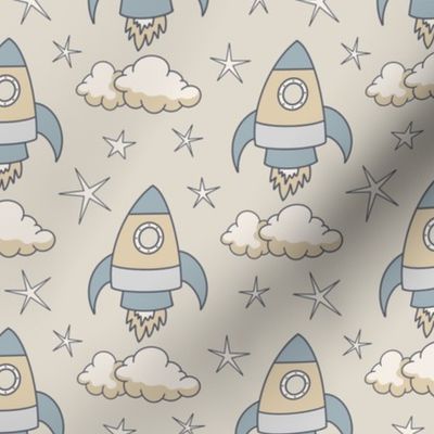 cute rockets and stars on light yellowish gray | small | colorofmagic