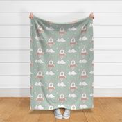 cute rockets and stars on greenish gray | large | colorofmagic