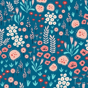 [big] Petrol Turquoise Ditsy Floral Meadow