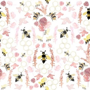 bumble bee / pink flowers / honeycomb / hexagon