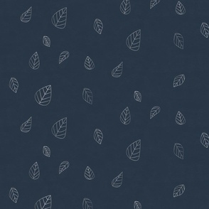 Silver Hand-Drawn Leaves on a navy blue background