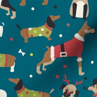 Christmas Dogs- Traditional- Teal