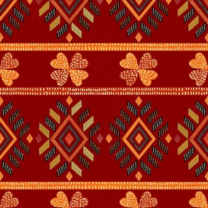 Tribal ethnic American Indian vintage embroidery effect Wine red, orange and black medium