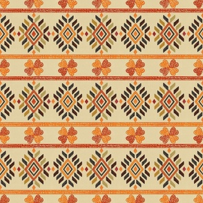 Tribal ethnic American Indian vintage embroidery effect Buff, orange olive green small