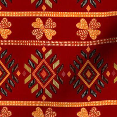 Tribal ethnic American Indian vintage embroidery effect hand stitching  Wine, crimson, orange small