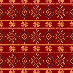 Tribal ethnic American Indian vintage embroidery effect hand stitching  Wine, crimson, orange small