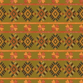 Tribal ethnic American Indian vintage embroidery effect  Olive, orange, wine small