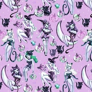  Small Vintage Witches and Black Cats Purple