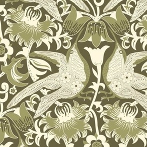 Hummingbirds in William Morris Lodden Vintage Green