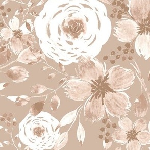Boho Saturated Taupe Watercolor Florals