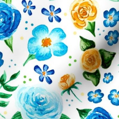 Large Scale Yellow and Blue Watercolor Floral Have Courage and Be Kind Coordinate