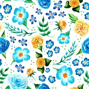 Large Scale Yellow and Blue Watercolor Floral Have Courage and Be Kind Coordinate