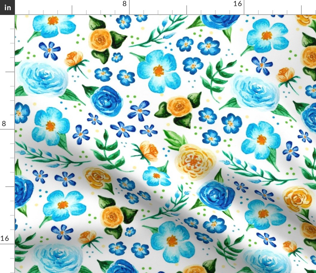 Large Scale Yellow and Blue Watercolor Floral Have Courage and Be Kind Coordinate