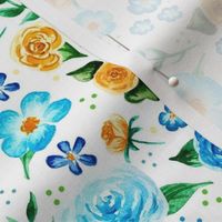 Medium Scale Yellow and Blue Watercolor Floral Have Courage and Be Kind Coordinate