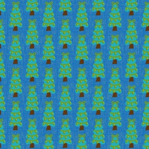 Santa Hippo's Christmas Blue Trees with Green Balls on Blue