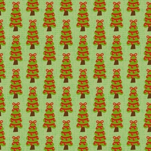 Santa Hippo's Christmas Green Trees with Red Balls on Green