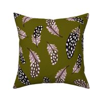 Guinea Fowl Feathers Olive Green, Large Scale
