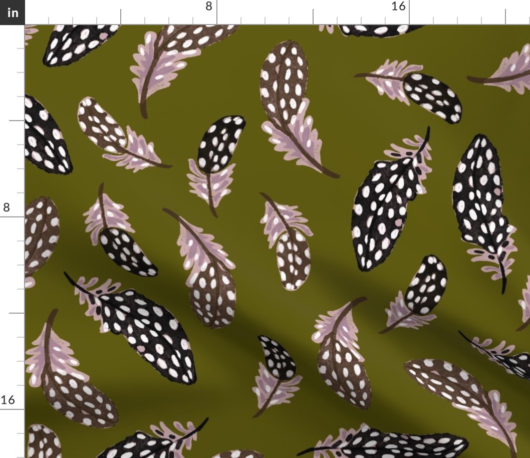 Guinea Fowl Feathers Olive Green, Large Scale