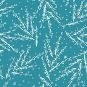 Christmas fir trees snow teal blue by Jac Slade