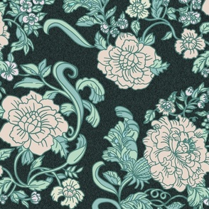 Enchanted Floral-faded green-texture black bkgrd
