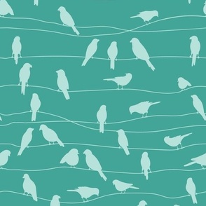Birds on the Wire in Turquoise and Green