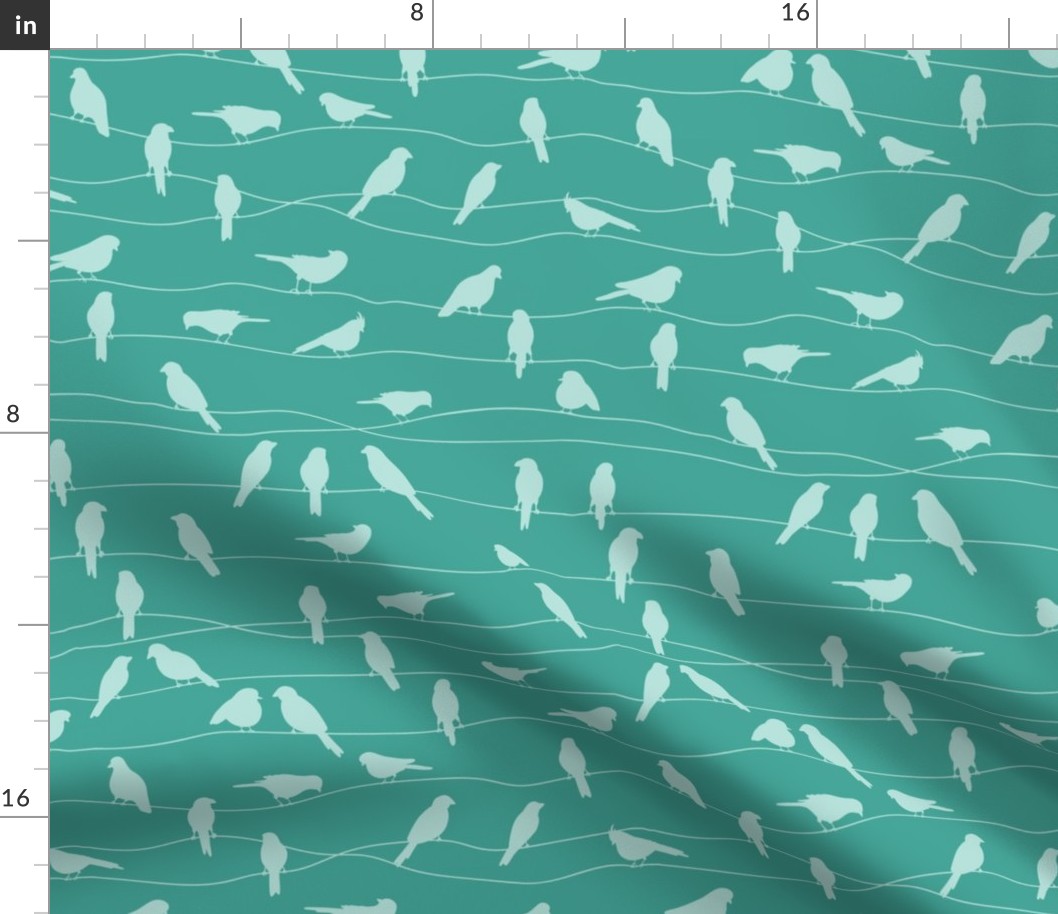 Birds on the Wire in Turquoise and Green
