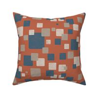 Mod Squares- orange, navy, taupe, and ivory