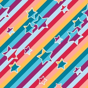 Warm Colored Stars Barbiecore Aesthetic Diagonal Stripped Pattern - 90s Fashion