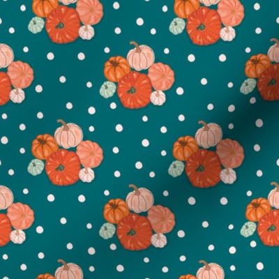 Mini Pumpkin stack + spots on dark petrol green - blue | tiny small 4 inch scale 