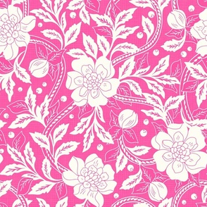 Victorian Florals Camellias Vintage Bright Pink Large Scale by Jac Slade