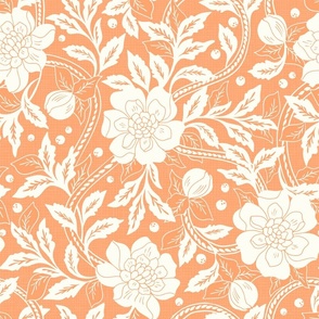 Victorian Florals Camellias Vintage Orange natural white Large Scale by Jac Slade