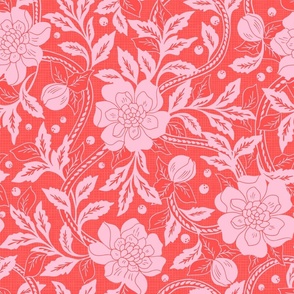 Victorian Florals Camellias Vintage Red Pink Large Scale by Jac Slade