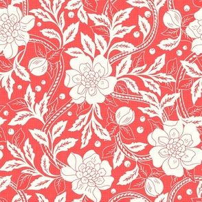 Victorian Florals Camellias Vintage Red white Large Scale by Jac Slade