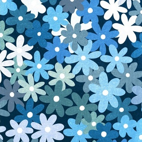 Ombre Blues Flower Flied - Large Scale