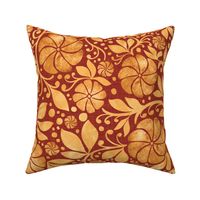 pinwheel florals gold on red - victorian style