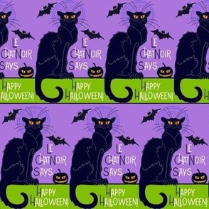 Le chat noir happy Halloween purple on green