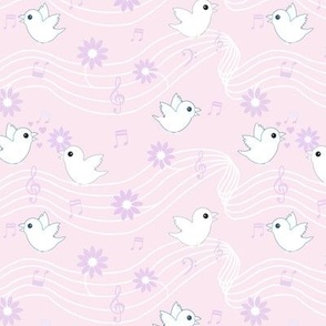 Musical birdies on pale pink