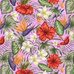 Lei Pink and Red Hawaiian Hibiscus Tropical Rainforest Birds of Paradise