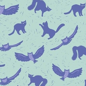 The Cats and the Owls, lilac and mint, medium